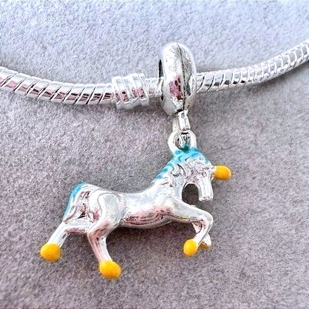 Blue Unicorn Dangle‎ Charm fits PANDORA
